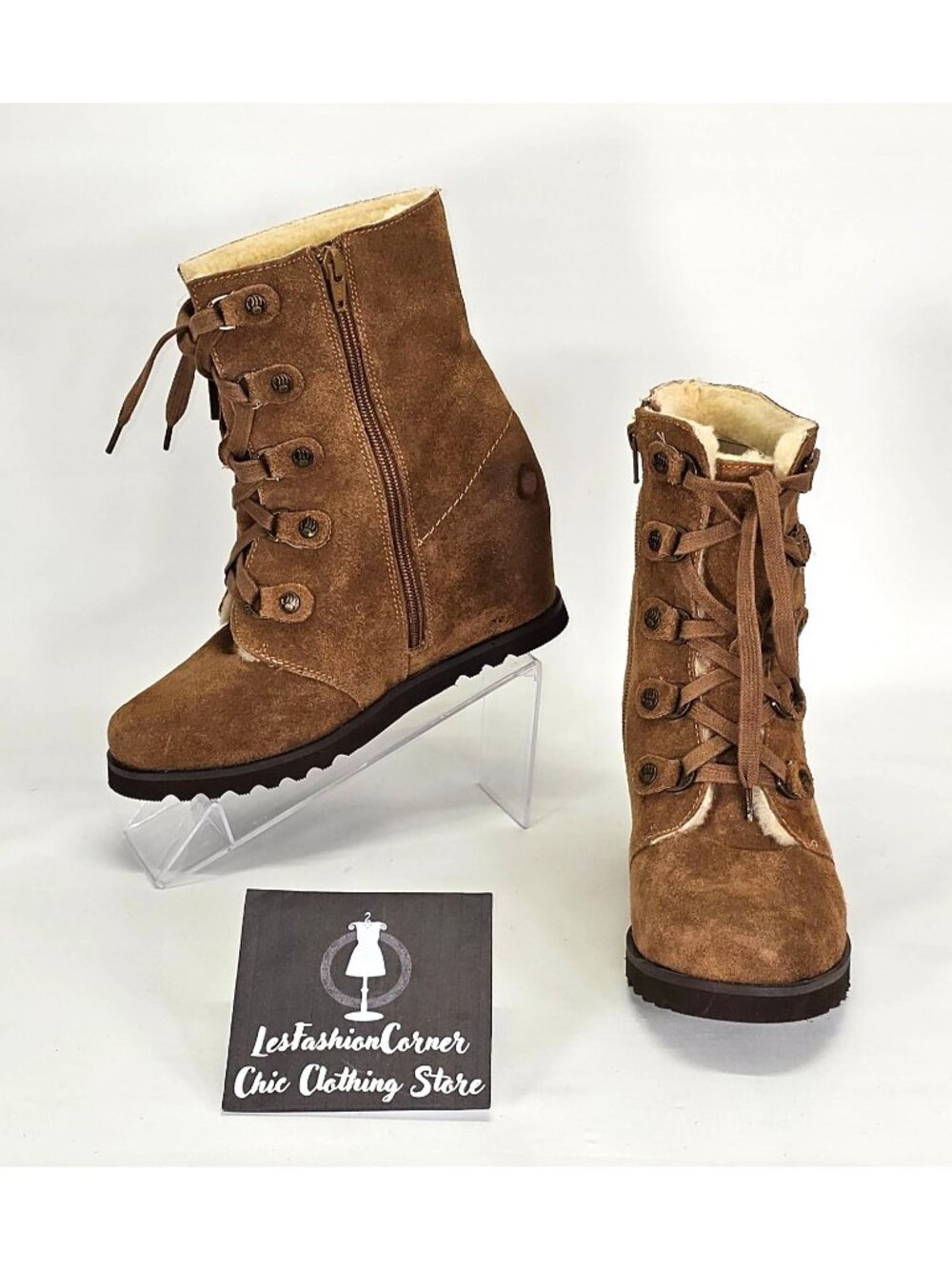 NWT Bearpaw Women's Brown Suede Bonnie Wedge Boot Zip Bootie Size 8 1809